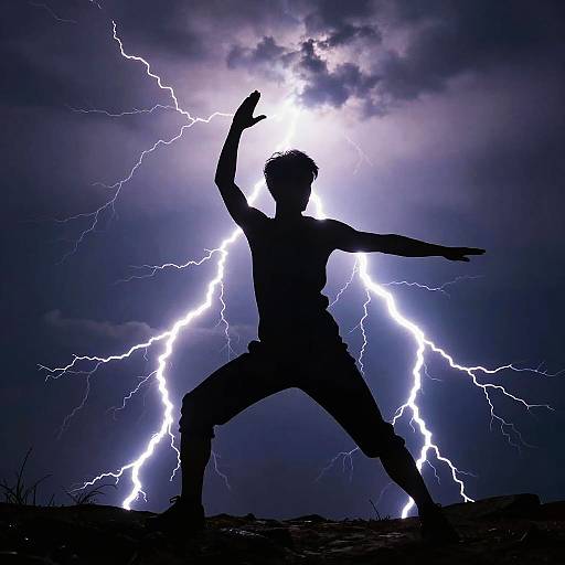 Warrior Silhouette in Lightning Storm