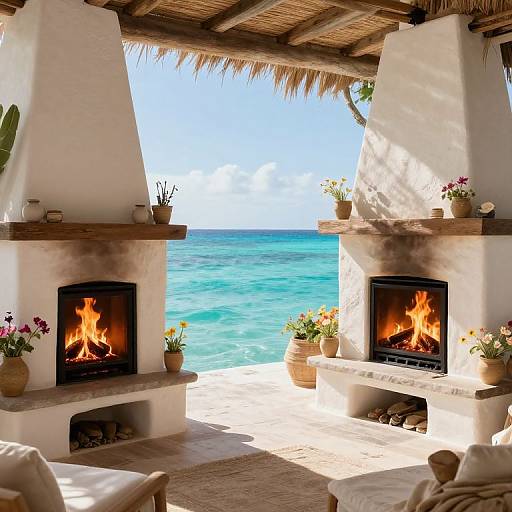 Serene Turquoise Oasis with Fireplace