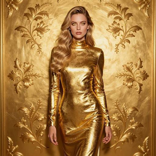 Elegant Woman in Shiny Gold Dress