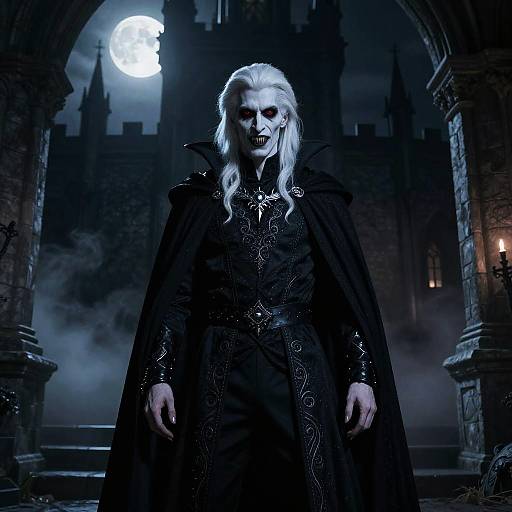 Vampire in Gothic Castle at Night