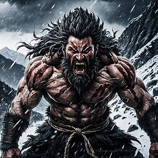Furious Berserker in Snowy Mountain Pass