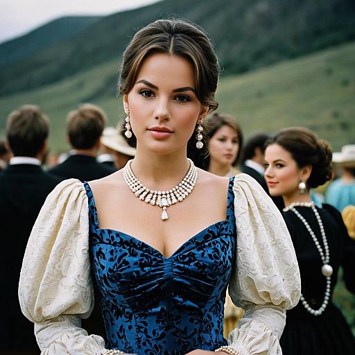 Woman in Western Party Dress with Puffy Sleeves