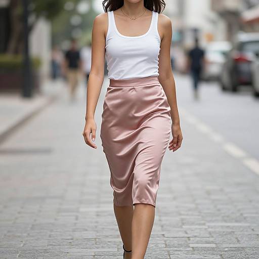 Woman in Satin Skirt Outfit