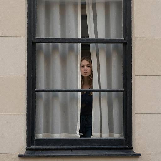 Young Woman Peeking Through Window