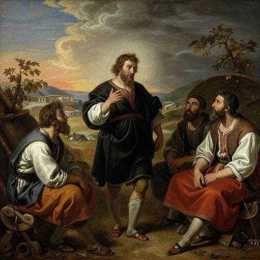 Historical Scene with Four Men in Traditional Dress