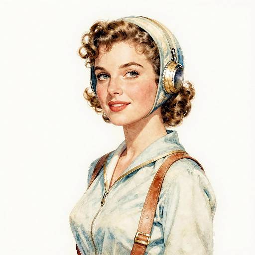 Hyper-Detailed 1940s Aviatrix Watercolor