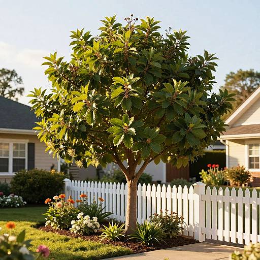 Serene Suburban Garden with Tree