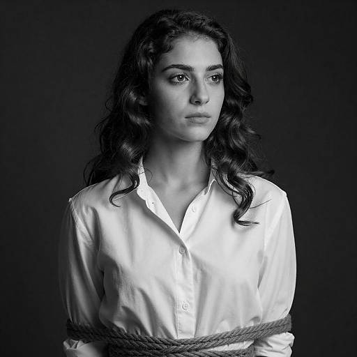 Black and White Portrait of Woman Bound with Rope