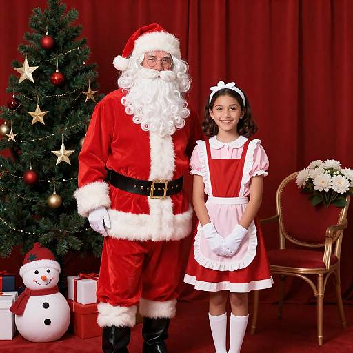 Festive Portrait of Santa and a Girl