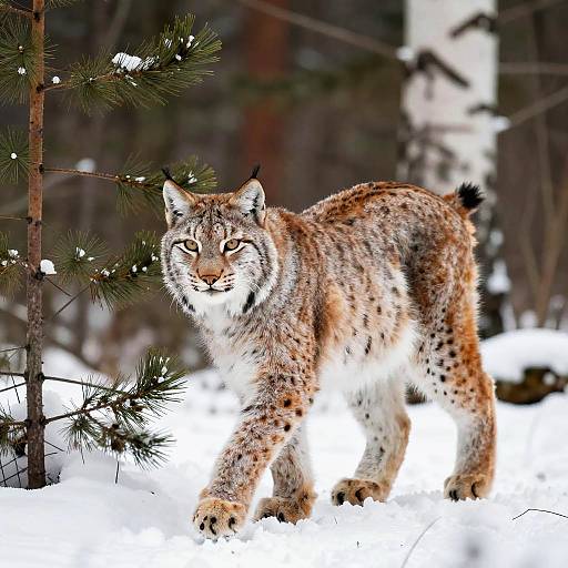 Eurasian Lynx in Snowy Forest