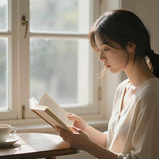 Woman Reading by Sunlit Window