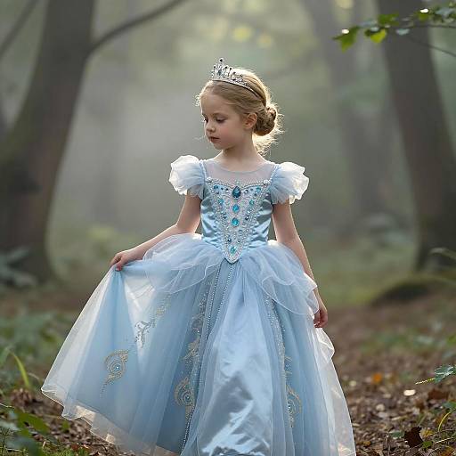 Young Girl in Princess Dress in Forest