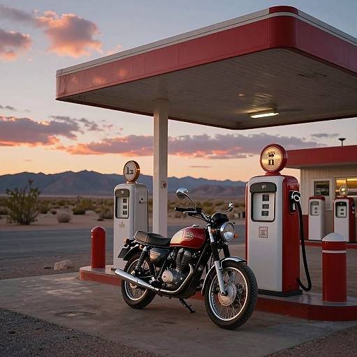 Vintage Motorcycle at Desert Gas Station