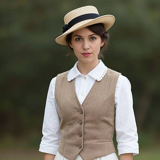 Vintage Retro Woman in Hat and Vest