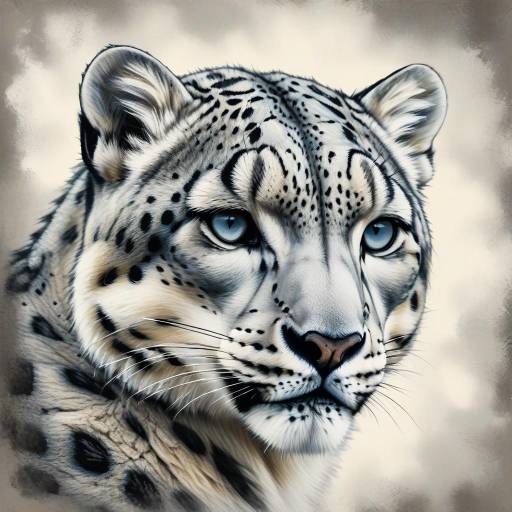 Monochrome Snow Leopard Portrait Sketch