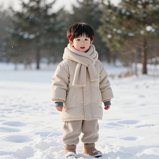 Curious Boy in Cozy Winter Meadow
