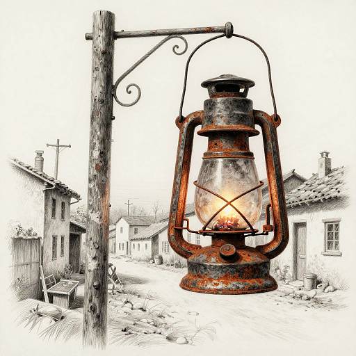Hyperrealistic Old Lantern Drawing