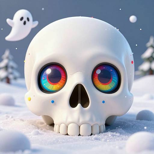 Colorful Cartoon Skull in Winter