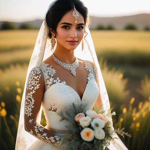 Smiling Bride in Traditional Wedding Dress