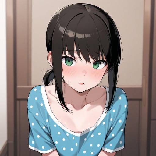 Charming Girl with Green Eyes and Polka Dots