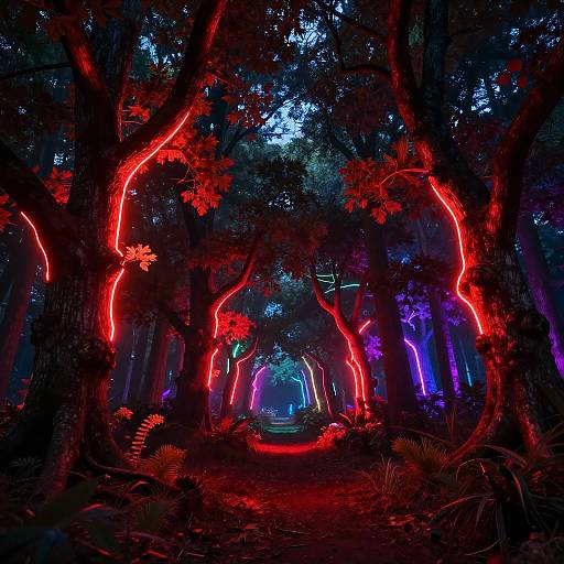 Neon Glowing Oak Forest Night