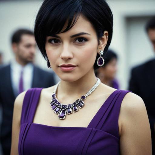 Elegant Woman in Purple Dress with Jewelry