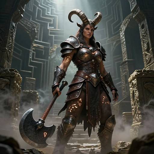 Fierce Female Minotaur in Labyrinth