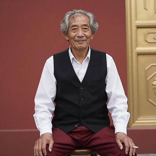 Elderly Man on Red and Gold Backdrop