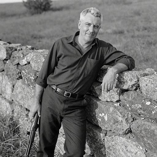 Graying Man Leaning on Stone Wall