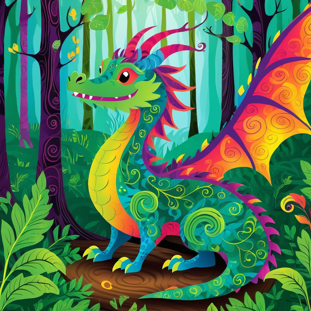 Whimsical Dragon in a Vibrant Forest