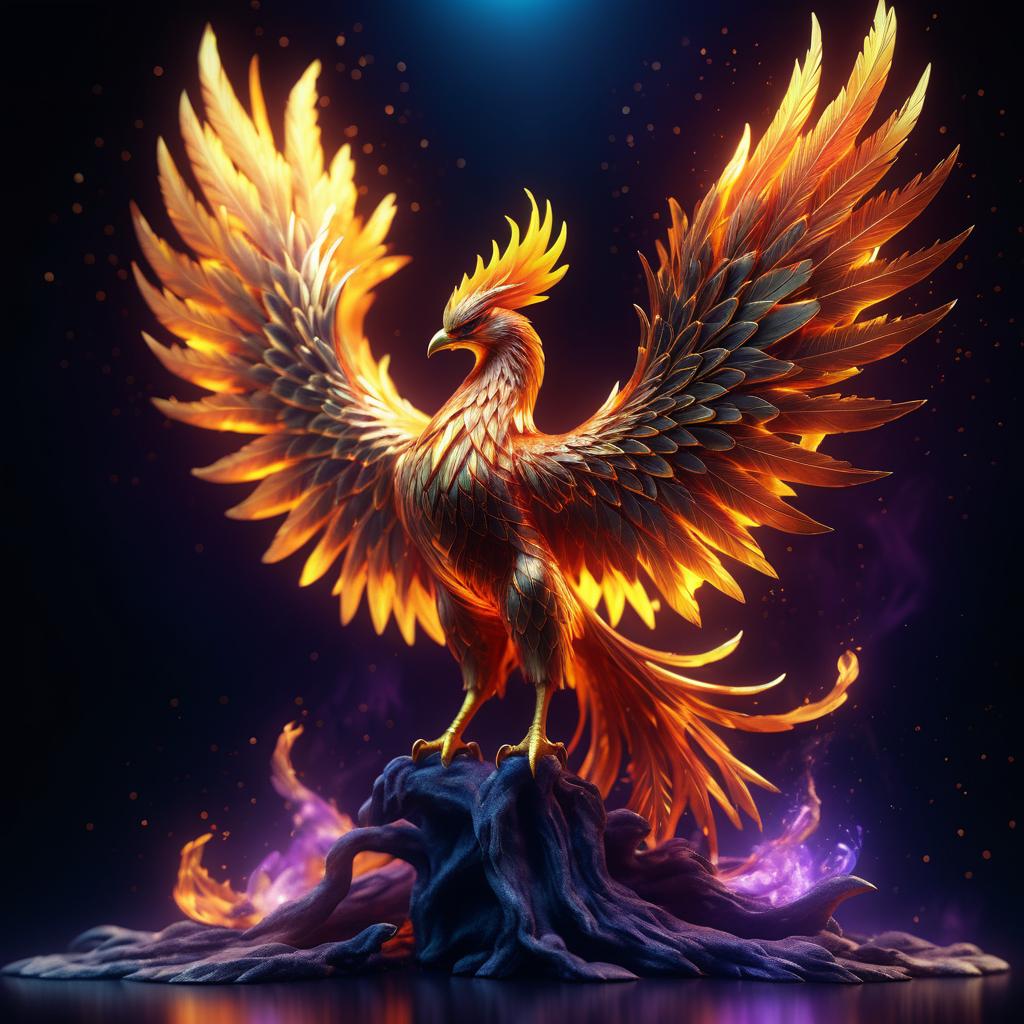 Hyper-Realistic Phoenix Rising from Ashes