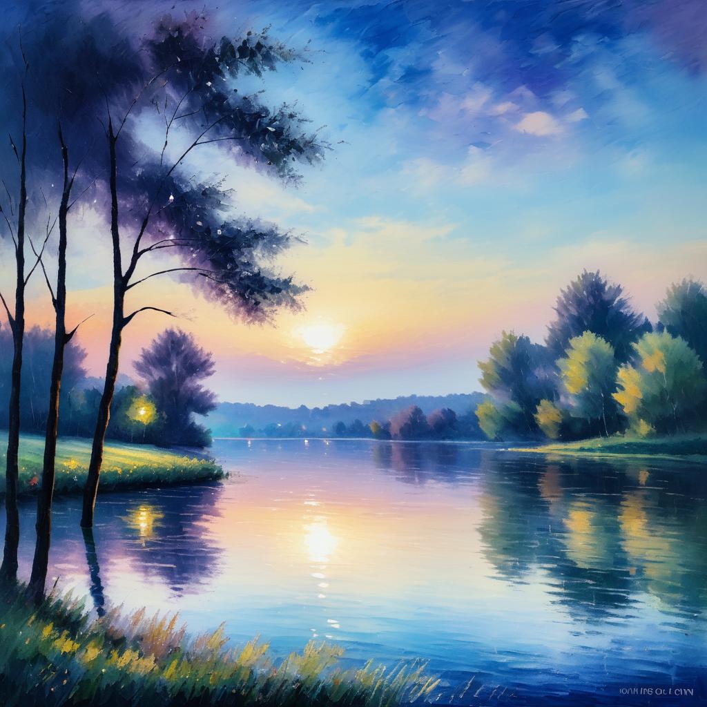 Impressionist Evening at a Tranquil Lake