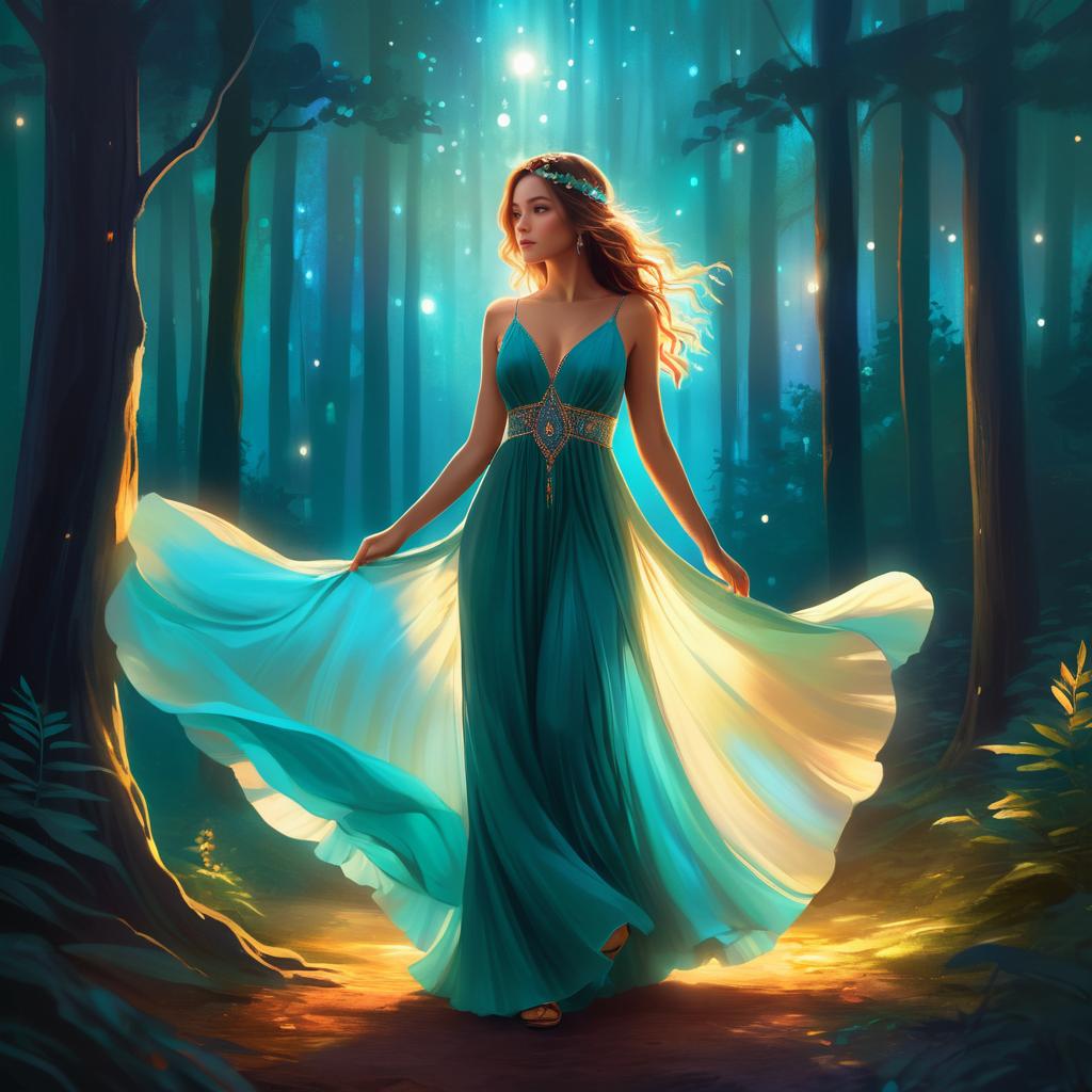 Glamorous Girl in Enchanted Forest