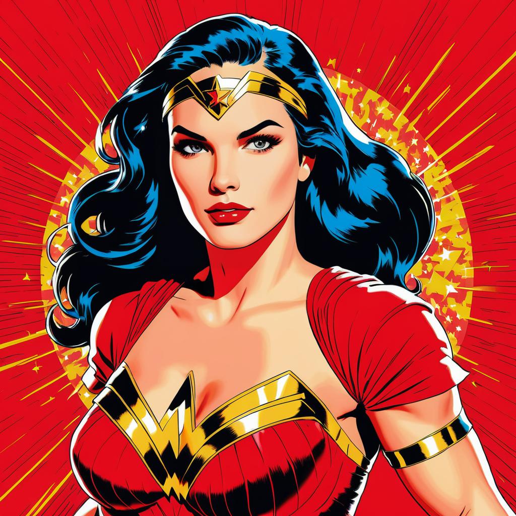 Wonder Woman Comic Art on Red Background