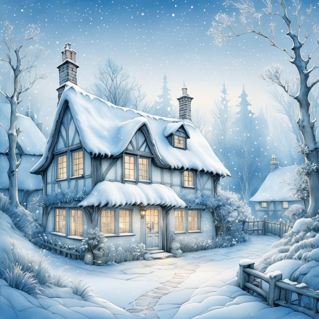 Whimsical Winter Cottage Illustration