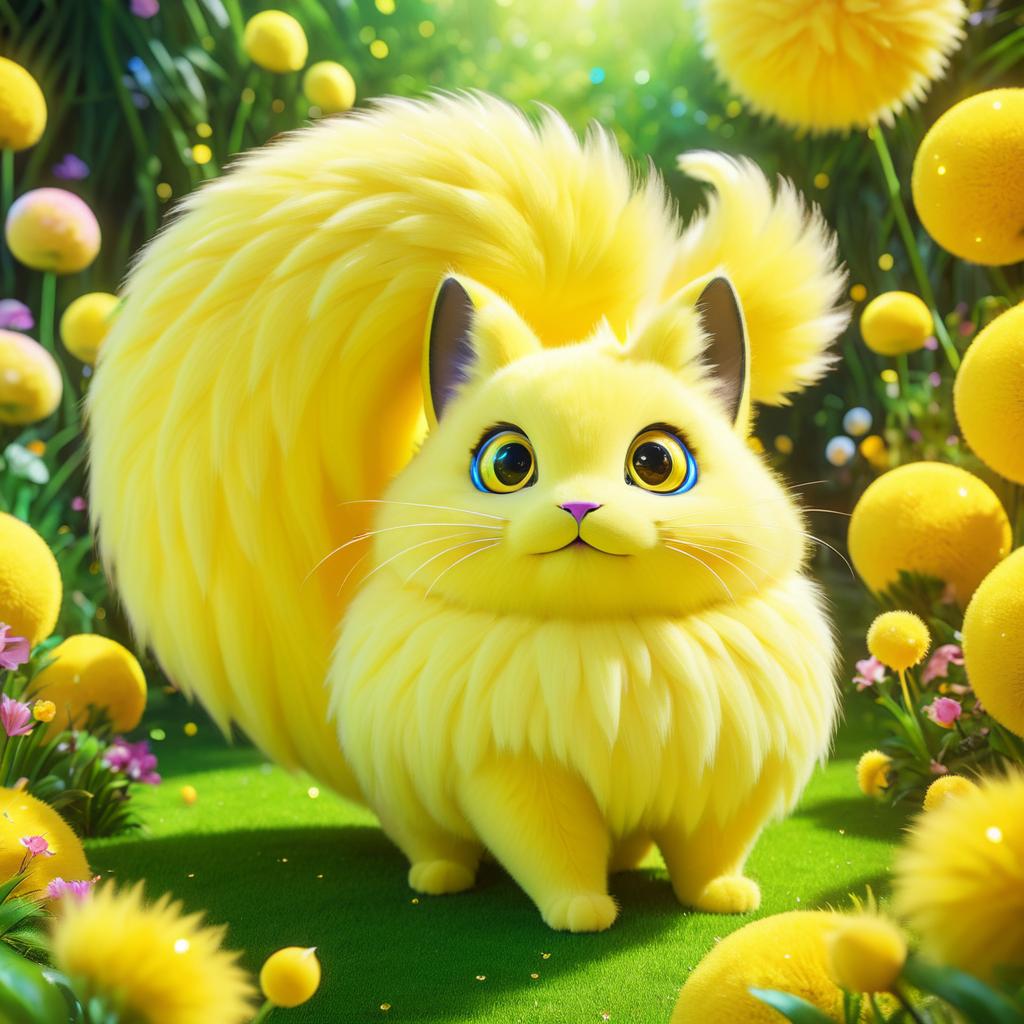 Whimsical Yellow Creature Among Flowers