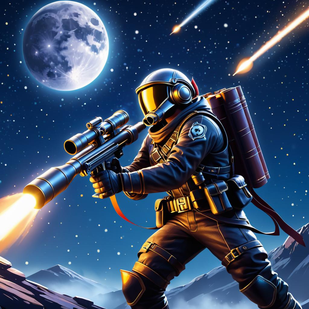 Epic Space Pirate in Night Sky Action