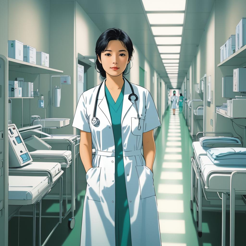 Weary Nurse in a Bustling Hospital Scene