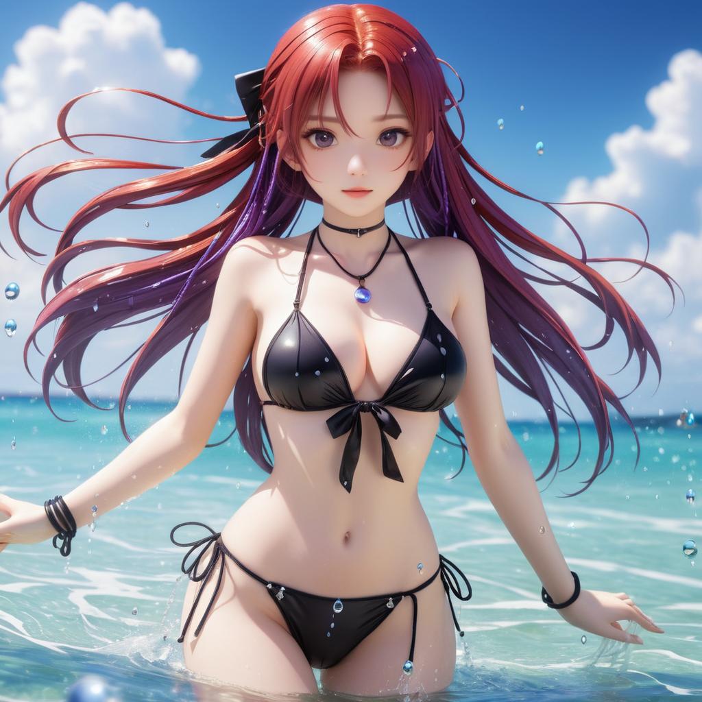 Seductive Anime Girl in Ocean Splash