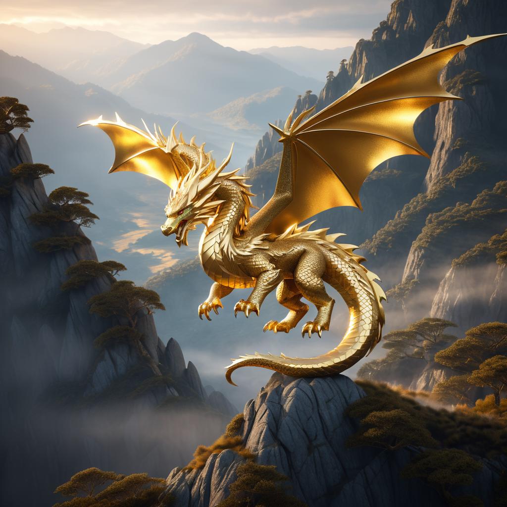 Majestic Dragon Soaring Over Mountains