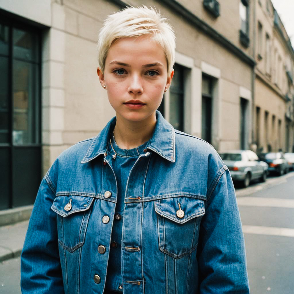 Stylish Petite Woman in Denim Jacket