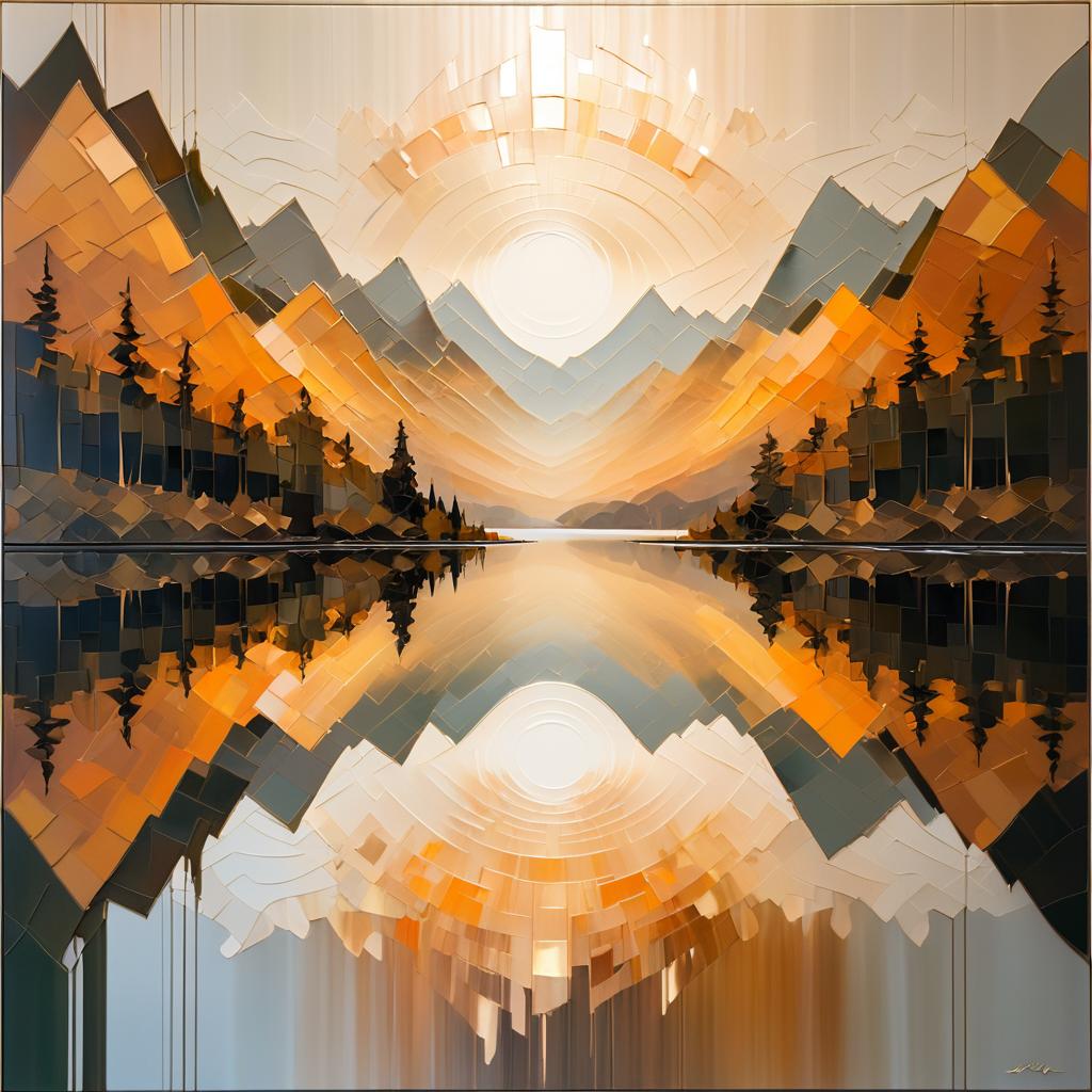 Dynamic Abstract Lake Landscape Painting