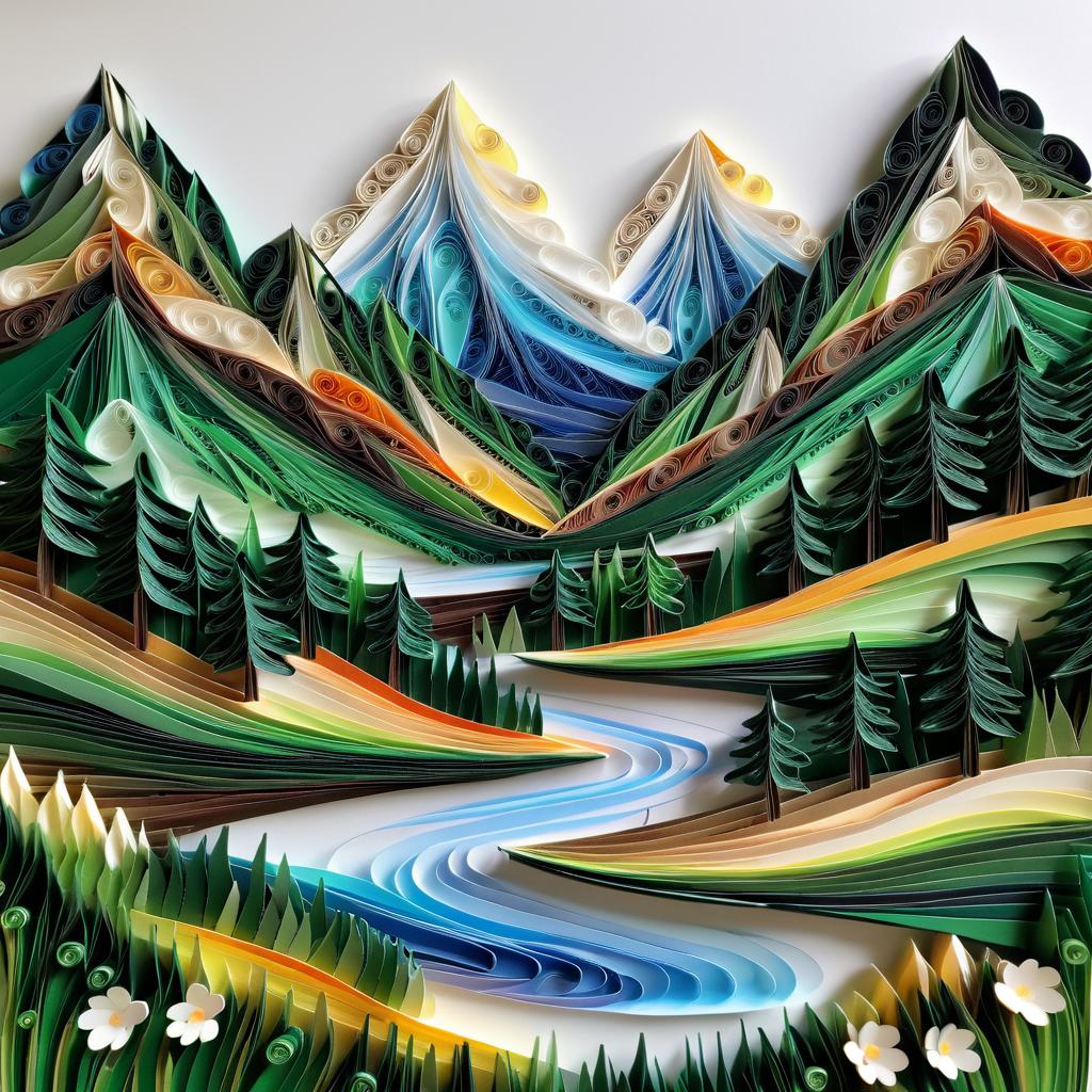 Intricate Paper Quilling Mountain Landscape Art