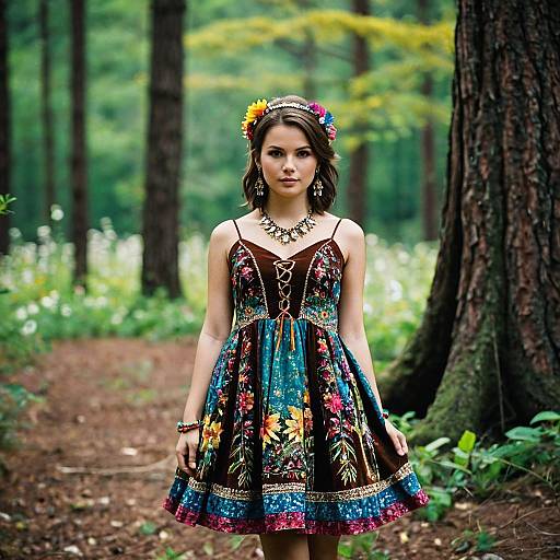 Whimsical Girl in a Colorful Dress