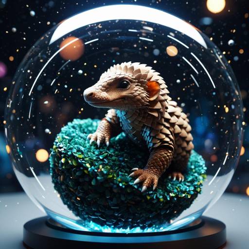 Cute Pangolin in Glass Sphere Floating in Space