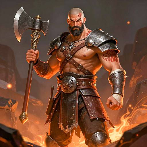 Fierce Warrior with Tribal Tattoos and Axe