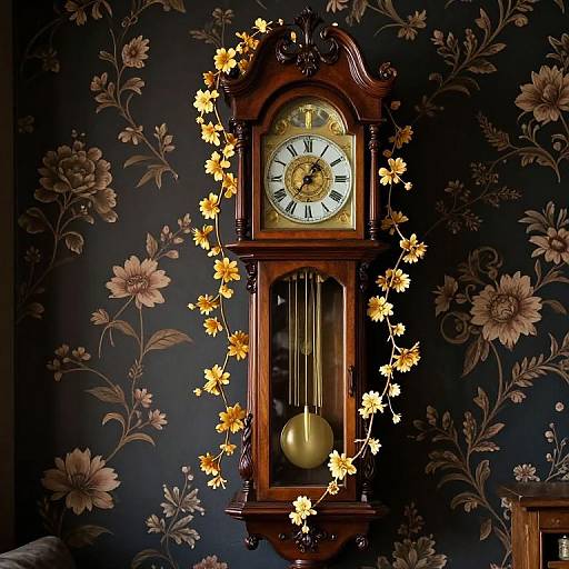 Golden Vines Adorning Grandfather Clock