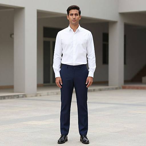 Man in White Shirt and Blue Pants
