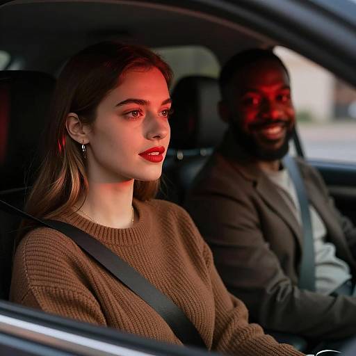 Couple in car with red lighting