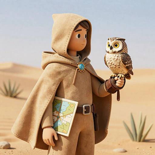Brave Scout with Owl in Desert
